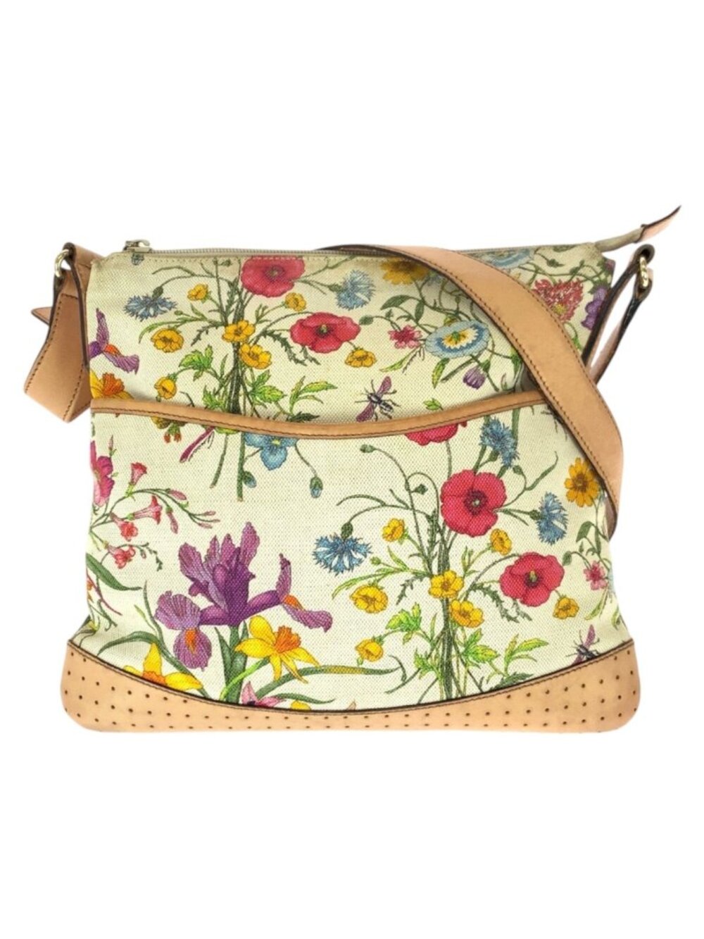 Gucci Flora Multicolor Gold Canvas Leather Shoulder Bag